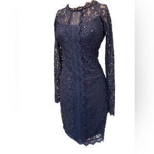 Sequin Hearts Juniors Navy Sequin and Lace Bodycon Dress